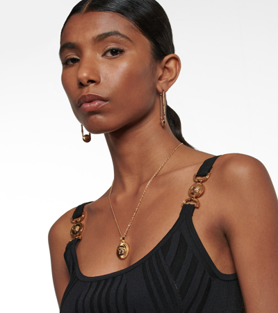 Shop Versace Safety Pin Earrings In Oro