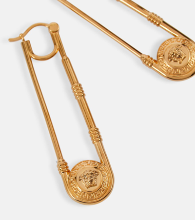 Shop Versace Safety Pin Earrings In Oro