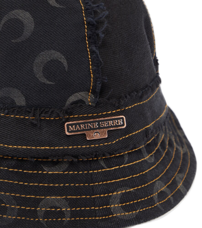 Shop Marine Serre Printed Denim Bucket Hat In Black