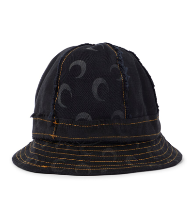 Shop Marine Serre Printed Denim Bucket Hat In Black