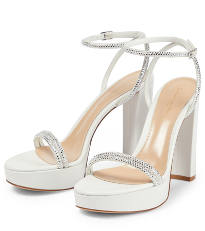 Shop Gianvito Rossi Embellished Leather Platform Sandals In White+white