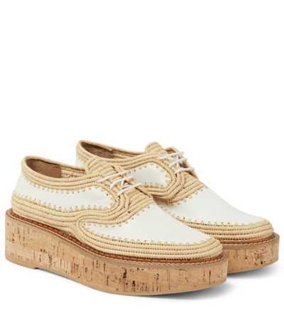 Shop Gabriela Hearst X Clergerie Louis Raffia-trimmed Platform Derby Shoes In White