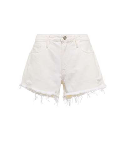 Shop Frame Le Grand Garçon Denim Shorts In Blanc Shred