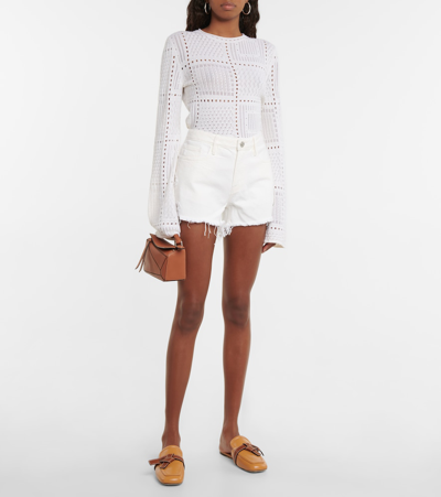 Shop Frame Le Grand Garçon Denim Shorts In Blanc Shred