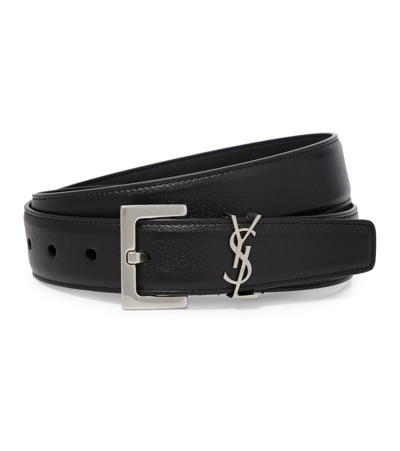 Shop Saint Laurent Cassandre 30 Leather Belt In Black