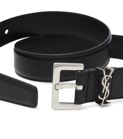Shop Saint Laurent Cassandre 30 Leather Belt In Black