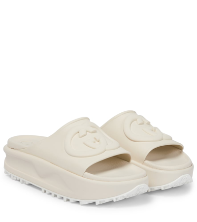 Shop Gucci Interlocking G Platform Slides In Off White