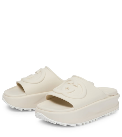 Shop Gucci Interlocking G Platform Slides In Off White