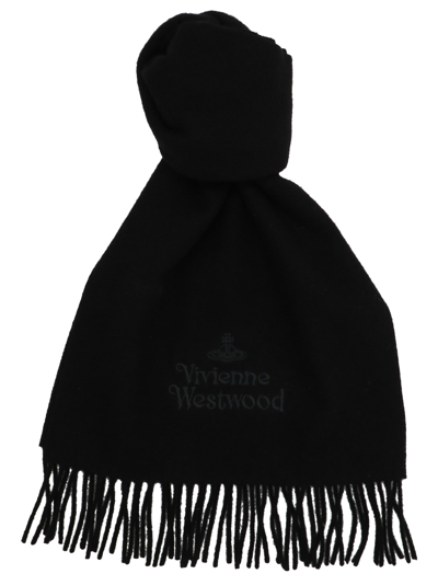 Shop Vivienne Westwood Logo Embroidery Scarf In Black