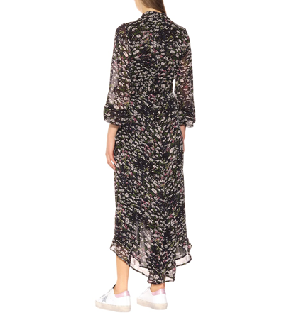 Shop Ganni Floral Georgette Maxi Wrap Dress In Black