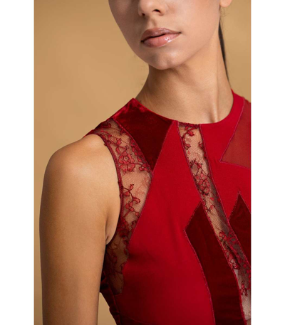 Shop Stella Mccartney Lace & Velvet Patchwork Dress In Cherry