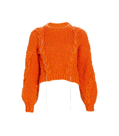 Shop Alejandra Alonso Rojas Cecilia Crystal Cropped Sweater In Orange