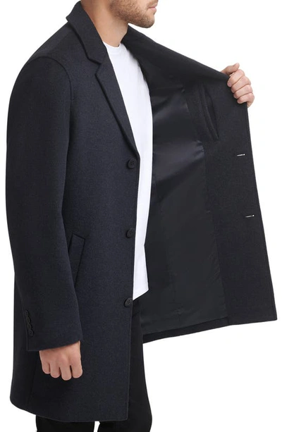 Cole Haan Classic Wool Blend Plush Notched Collar Coat In Dark Heather Grey