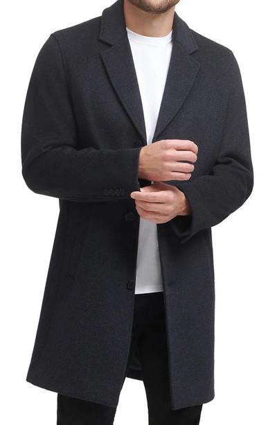Cole Haan Classic Wool Blend Plush Notched Collar Coat In Dark Heather Grey