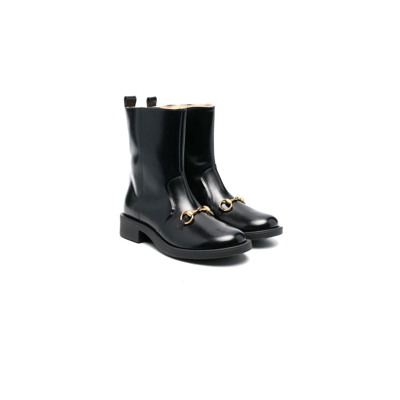 Shop Gucci Black Horsebit Leather Ankle Boots