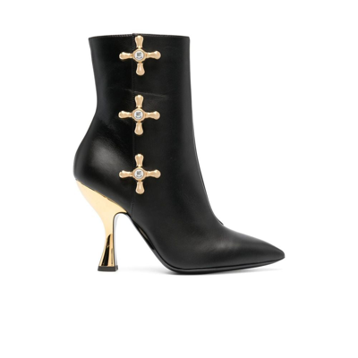 Shop Moschino Black Faucet Detail 100 Leather Ankle Boots