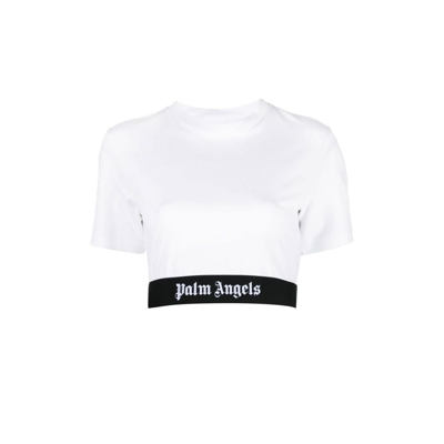 Shop Palm Angels Logo Print Cropped T-shirt - Women's - Cotton/elastane In White