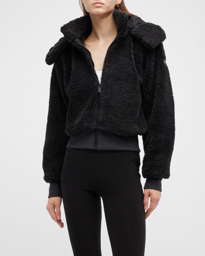 Shop Alo Yoga Foxy Sherpa Hooded Active Jacket In Black