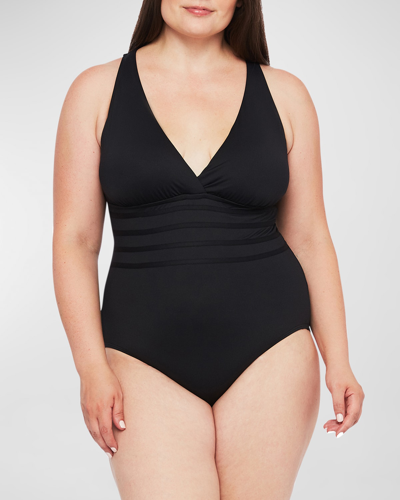 Shop La Blanca Plus Size Island Goddess Strappy-back One-piece Swimsuit In Black