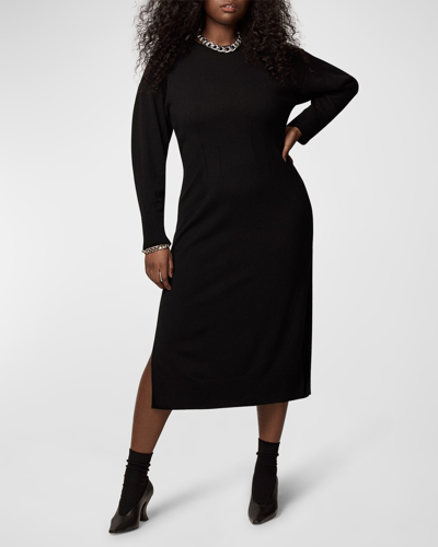 Shop Another Tomorrow Seamed Recycled Cashmere Midi Sweater Dress In Black