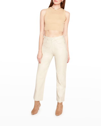 Shop Blue Revival Faux Leather Straight Cropped Pants In Bone