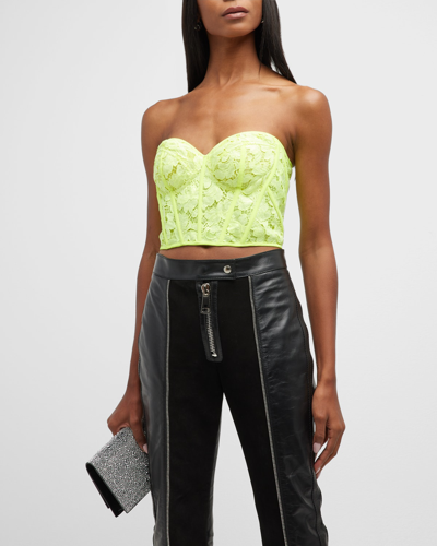 Shop Alexander Mcqueen Strapless Floral Lace Bustier In Yellow