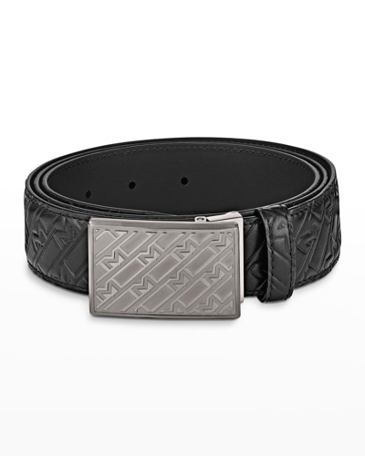 Shop Montblanc Men's M-monogram Leather Belt In Black