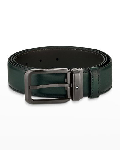 Shop Montblanc Men's Rectangle Pin Buckle Leather Belt In Green