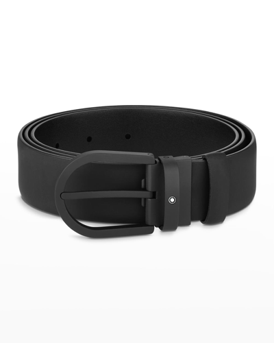 Shop Montblanc Men's Tonal Horseshoe Buckle Leather Belt In Black