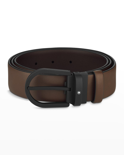 Shop Montblanc Men's Horseshoe Buckle Leather Belt In Brown