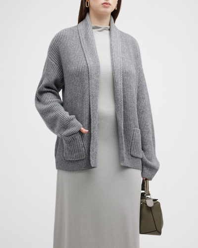 Shop Minnie Rose Plus Shawl-collar Cashmere-blend Cardigan In Flannel