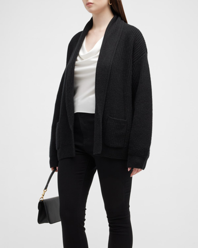 Shop Minnie Rose Plus Shawl-collar Cashmere-blend Cardigan In Black