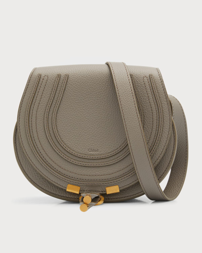 Shop Chloé Marcie Small Crossbody Bag In Grained Leather In Cashmere Grey