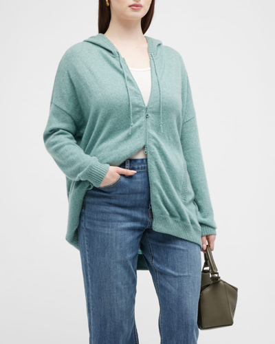 Shop Minnie Rose Plus Plus Size Cashmere Zip-front Hoodie In Cloudy Jade