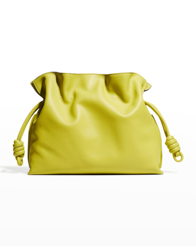 Shop Loewe Flamenco Drawstring Knot Clutch Bag In Lime Yellow