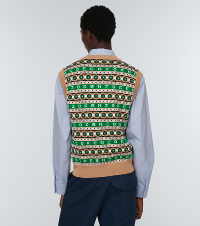 Shop Kenzo Jacquard Wool Sweater Vest In Grass Green