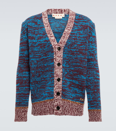 Shop Marni Intarsia-knit Wool Cardigan In Blue