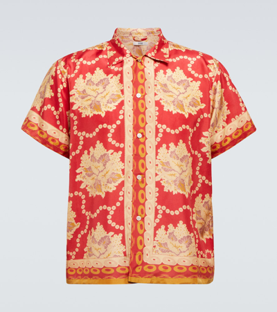 Shop Bode Coral Bells Silk Bowling Shirt In Red Multi