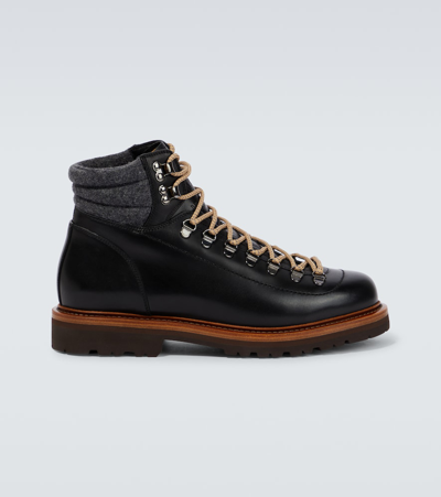 Shop Brunello Cucinelli Leather Lace-up Boots In 101+5936 Capsule Autunno