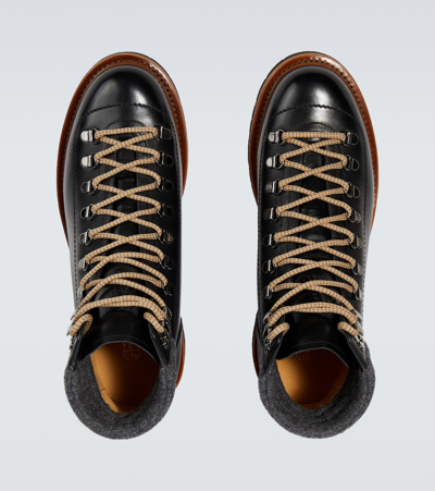 Shop Brunello Cucinelli Leather Lace-up Boots In 101+5936 Capsule Autunno