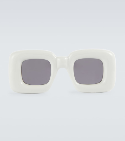 Shop Loewe Inflated Rectangular Sunglasses In Grey / Other / Smoke