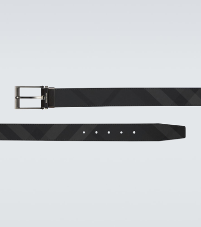 Shop Burberry Checked Belt In Charcoal/ Graphite