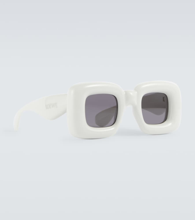 Shop Loewe Inflated Rectangular Sunglasses In Grey / Other / Smoke
