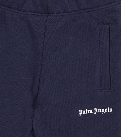 Shop Palm Angels Baby Logo Cotton Fleece Sweatpants In Navy Blue White
