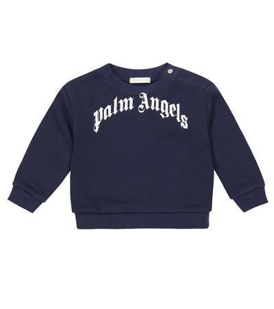 Shop Palm Angels Baby Logo Cotton Sweatshirt In Navy Blue White