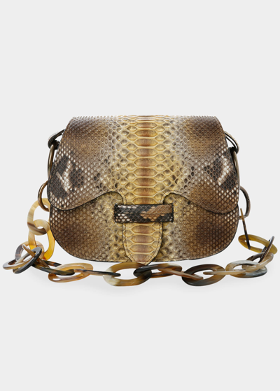 Shop Adriana Castro Monsieur Python Saddle Shoulder Bag In Blended Whiskey