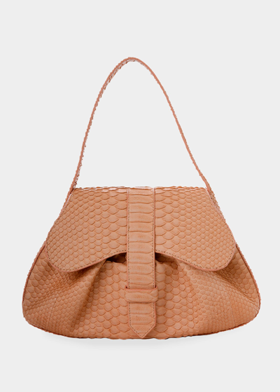 Shop Adriana Castro Mercedes Pleated Python Top-handle Bag In Arenosa