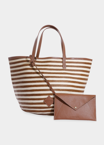 Shop Adriana Castro Marcial Two-tone Woven Cana Flecha Tote Bag In Copper Stripes