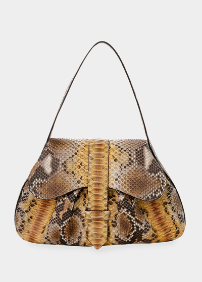 Shop Adriana Castro Mercedes Pleated Python Top-handle Bag In Blended Whiskey