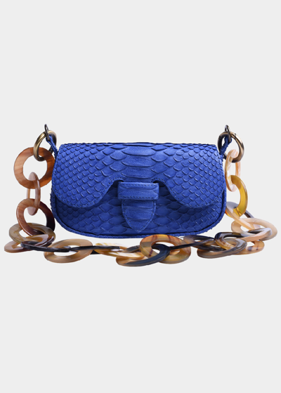 Shop Adriana Castro Alicia Baby Python Chain Shoulder Bag In Caribbean Blue